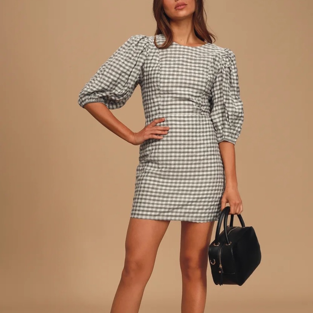 Lulus Black Gingham Puff Sleeve Dress✨